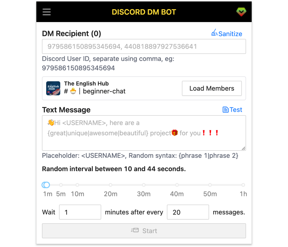 Discord DM Bot Screenshot